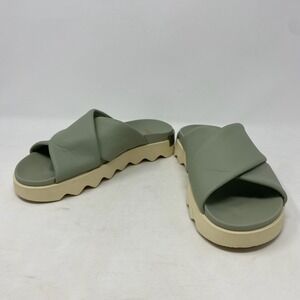 Sorel Vibe Crisscross Slide Womens 8.5 Sage Green Chunky Leather Sandals